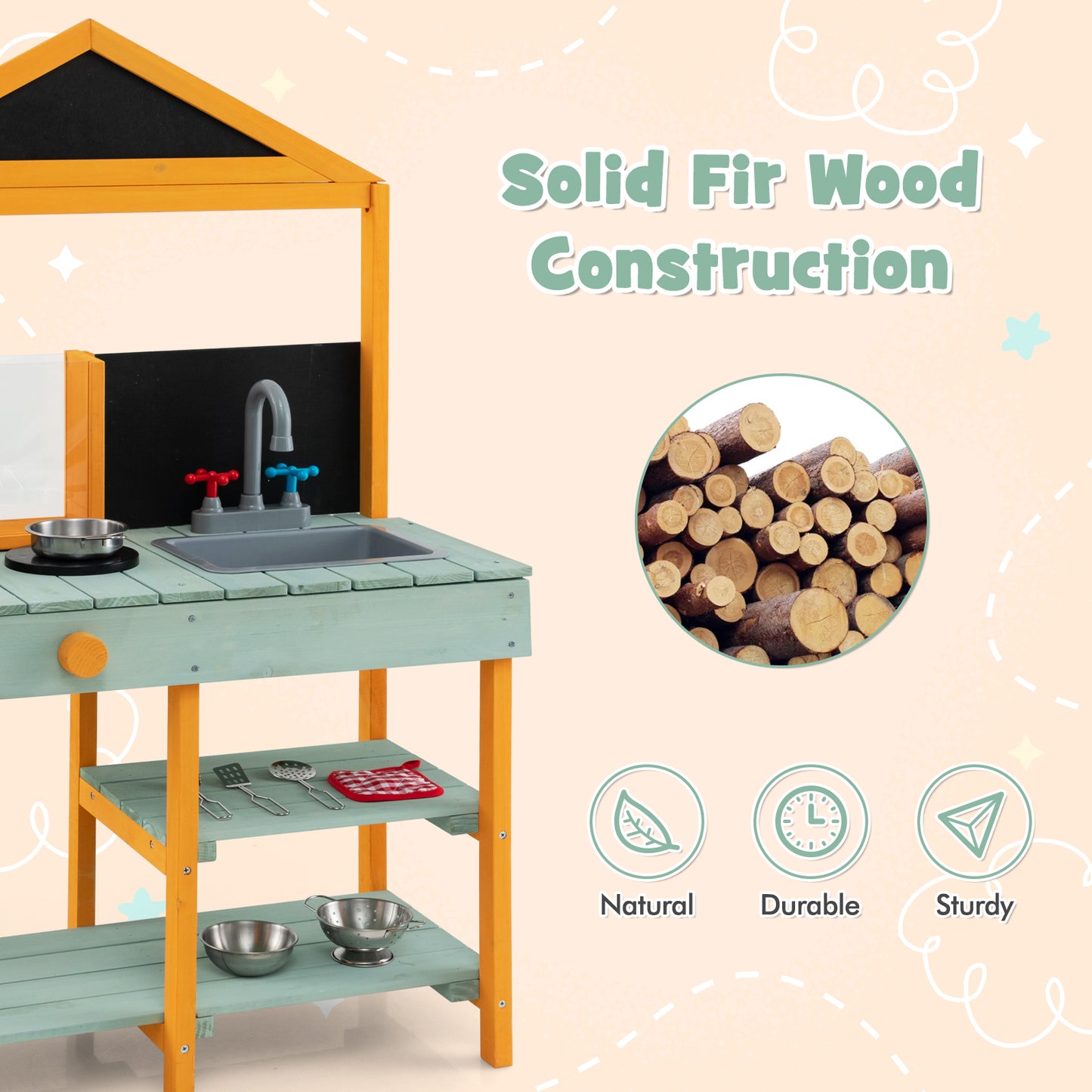 Kids Kitchen Playset with Root Viewer Planter Rotatable Faucet