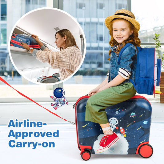 2 Pieces Kids Luggage Set with Spinner Wheels and Anti-Lose Rope-Dark Blue