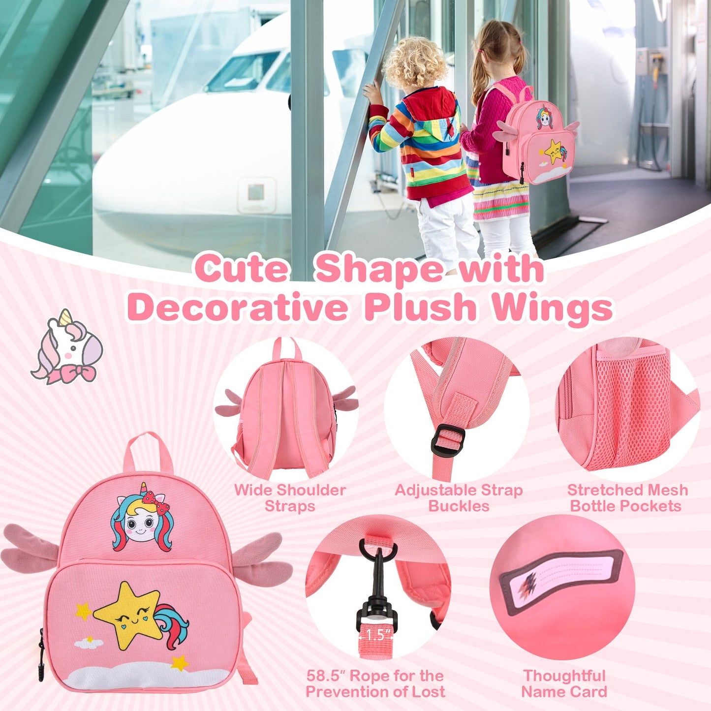 2 Pieces Kids Luggage Set with Spinner Wheels and Anti-Lose Rope-Pink