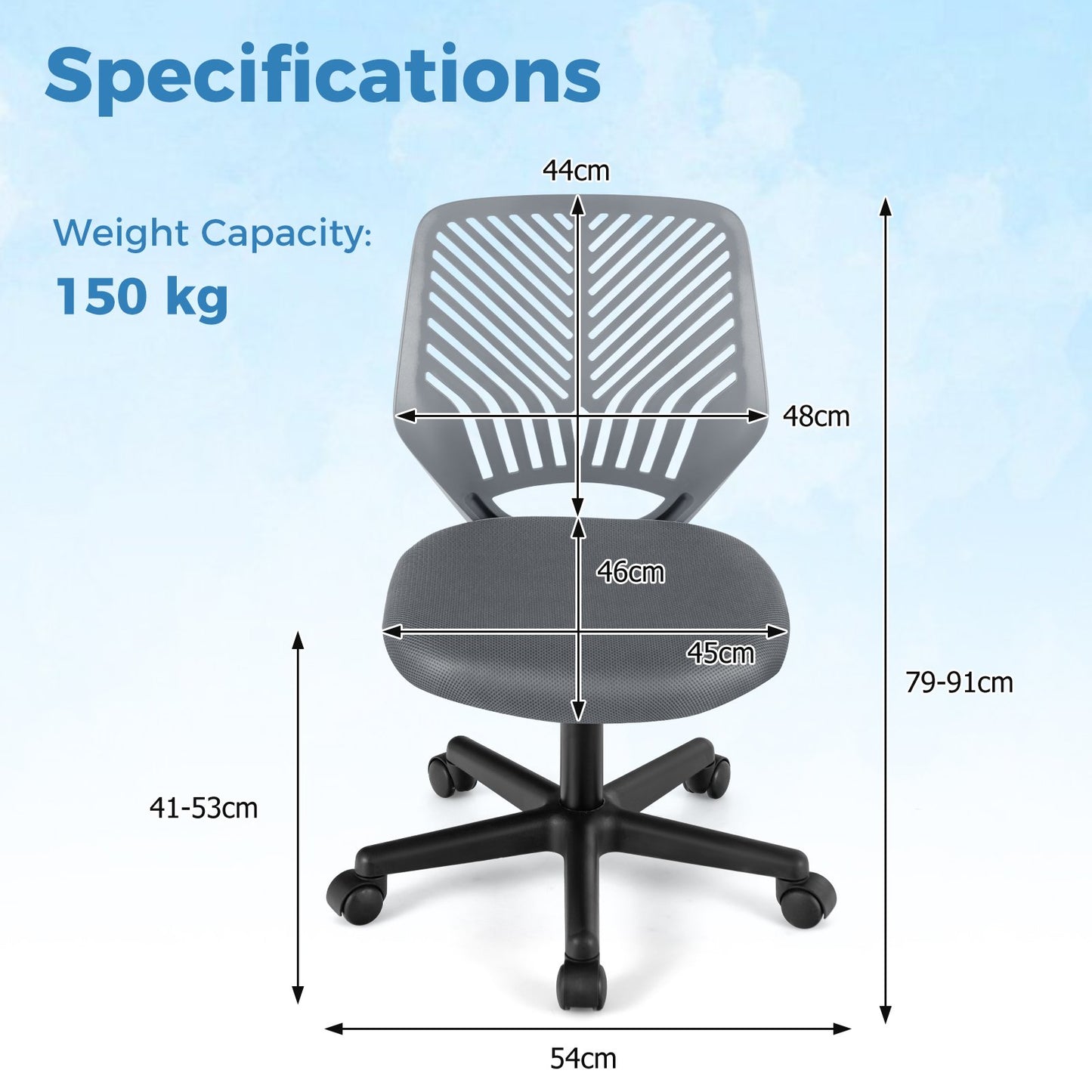 Height-adjustable Kids Mesh Ergonomic Desk Chair with Universal Casters-Grey