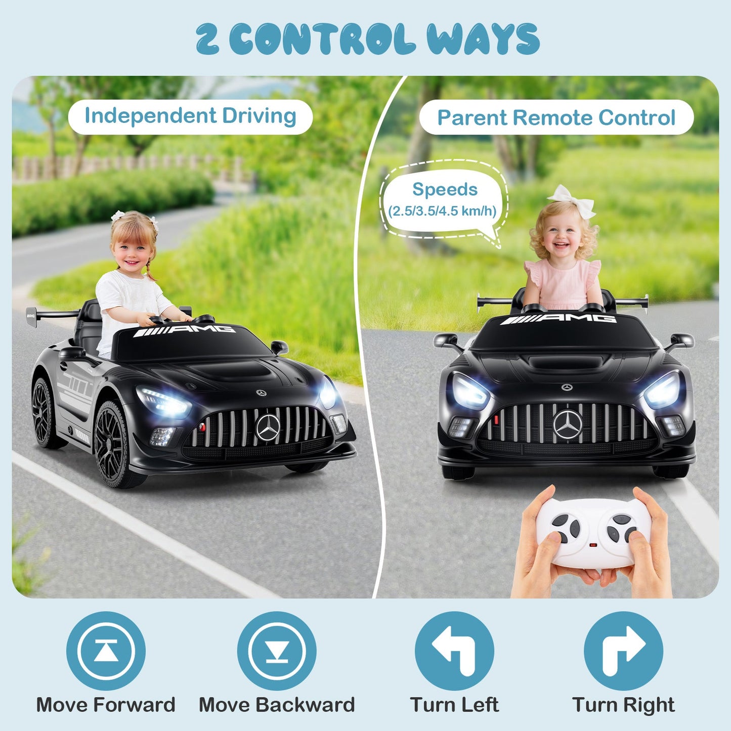 12V Kids Powered Ride on Car Benz GT3 with Spoiler and Remote Control-Black