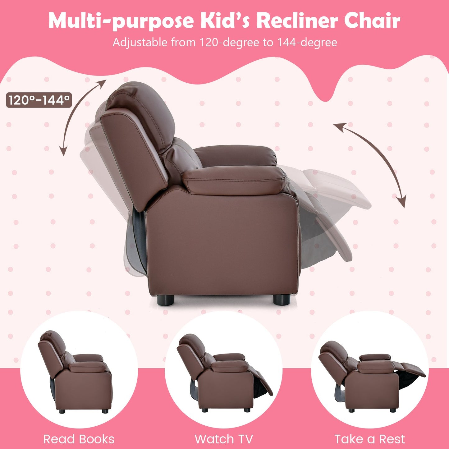 Kids Recliner Chair with Adjustable Backrest and Footrest-Coffee