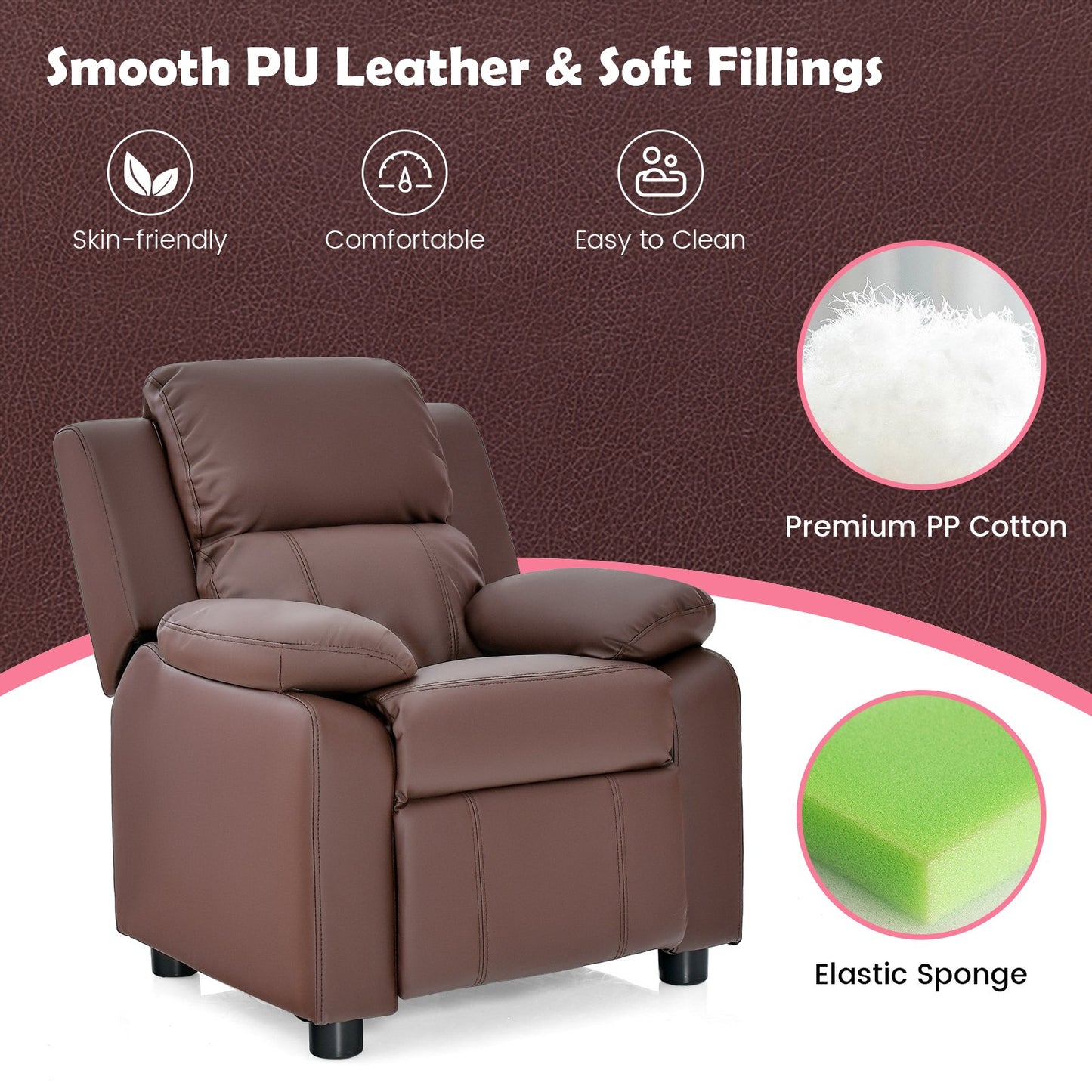 Kids Recliner Chair with Adjustable Backrest and Footrest-Coffee