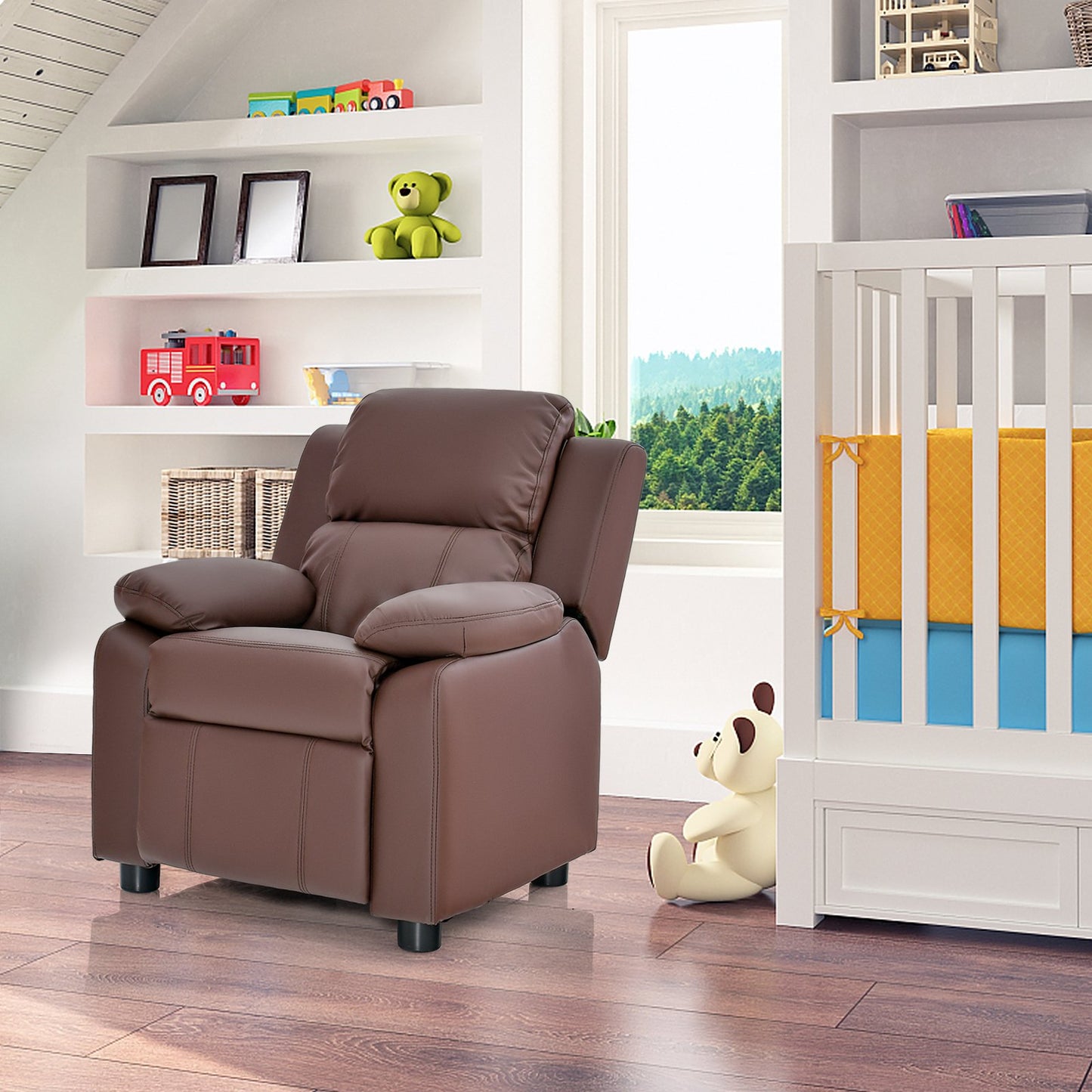 Kids Recliner Chair with Adjustable Backrest and Footrest-Coffee