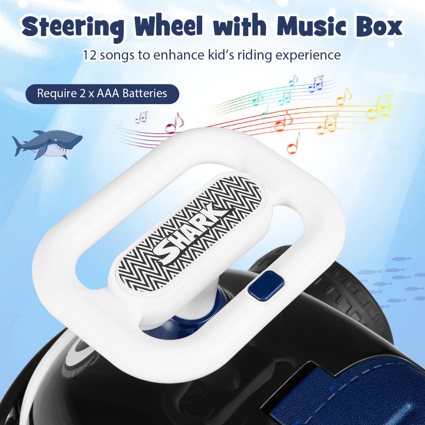 Kids Ride On Car Sliding Toy with Music and Cool Rear Wings-Black & Blue
