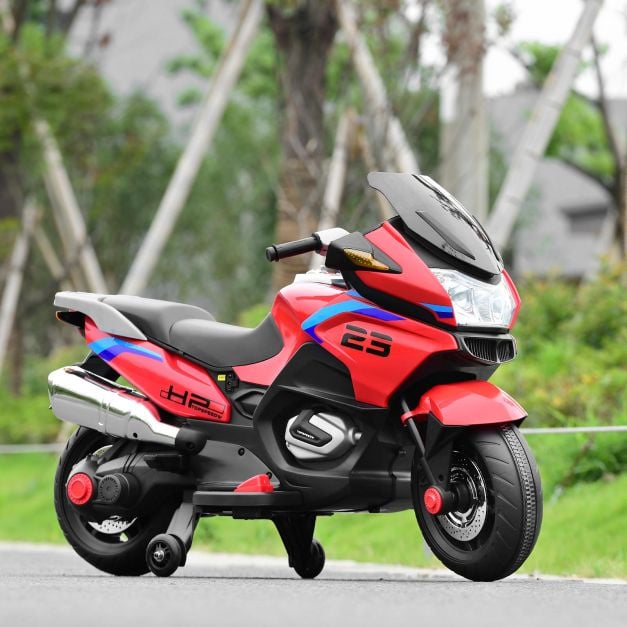 12V Elektryczny Akumulatorowy Motocykl z Kółkami Treningowymi - Czerwony