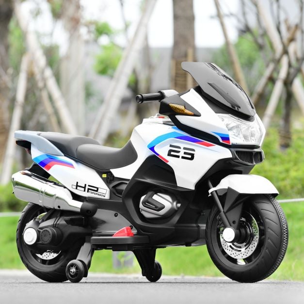 12V Elektryczny Akumulatorowy Motocykl z Kółkami Bocznymi - Biały