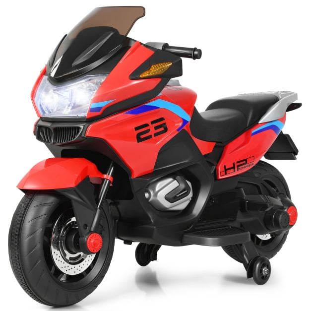 12V Elektryczny Akumulatorowy Motocykl z Kółkami Treningowymi - Czerwony