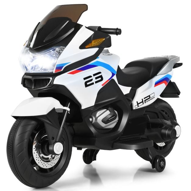 12V Elektryczny Akumulatorowy Motocykl z Kółkami Bocznymi - Biały