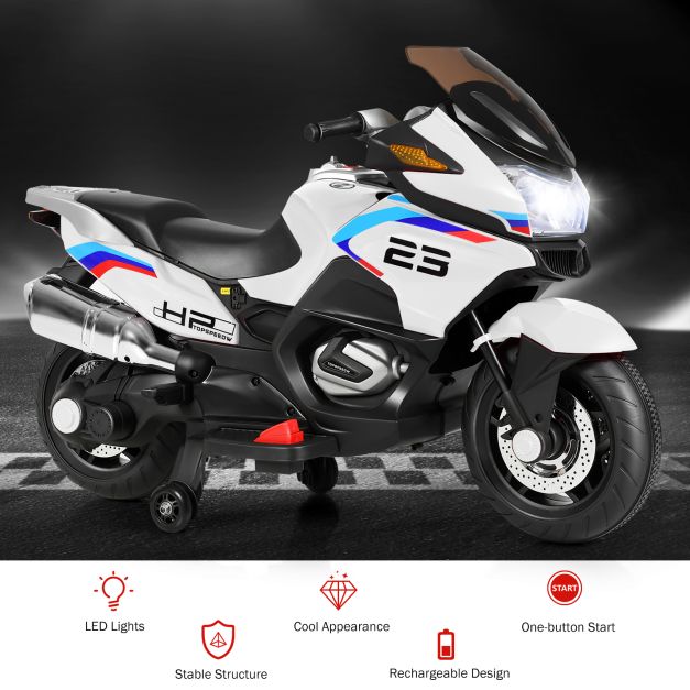 12V Elektryczny Akumulatorowy Motocykl z Kółkami Bocznymi - Biały