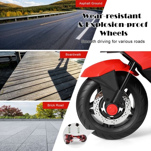 12V Elektryczny Akumulatorowy Motocykl z Kółkami Treningowymi - Czerwony