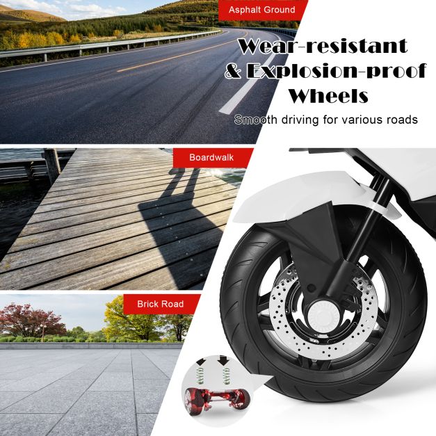 12V Elektryczny Akumulatorowy Motocykl z Kółkami Bocznymi - Biały