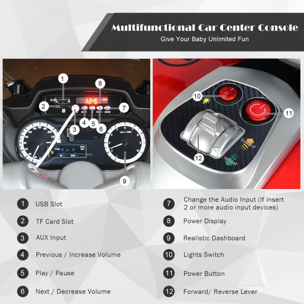 12V Elektryczny Akumulatorowy Motocykl z Kółkami Treningowymi - Czerwony