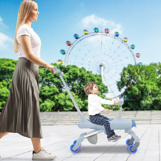 2-in-1 Kids Ride-On Push Car with Lighted Wheels for 18-60 Months Old-Blue