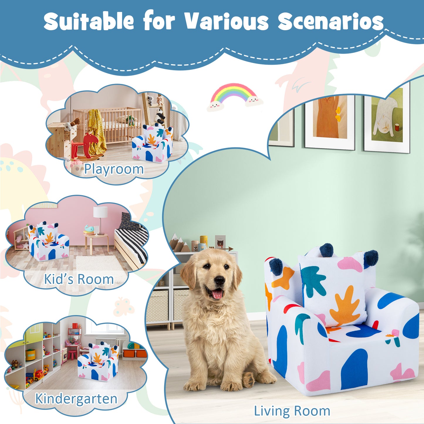 Kids Sofa Chair Foam Filled Armchair with Extra Padded Pillow-White