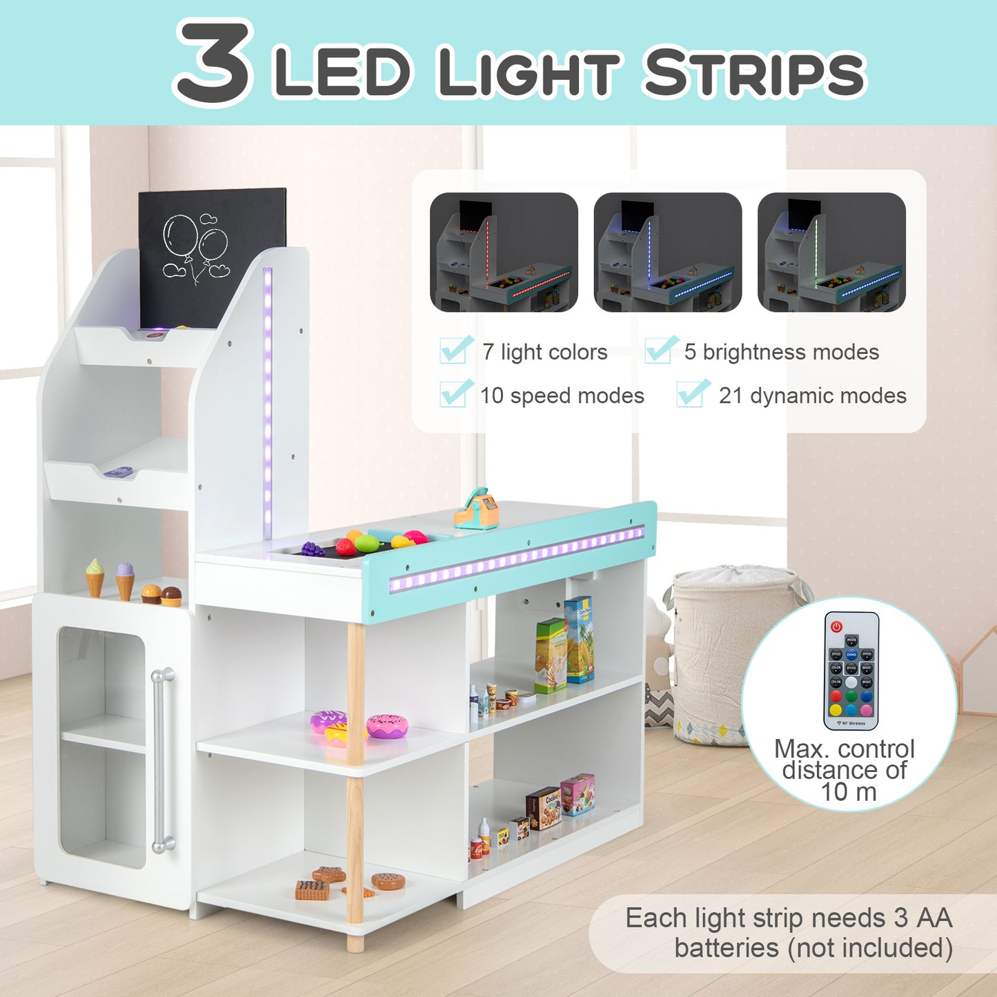 Kids Supermarket Shopping Set with Shopping Cart and Cash Register-White