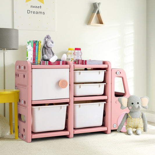 Truck-shaped Toddler Storage Cabinet Kids Toy Organizer-Pink