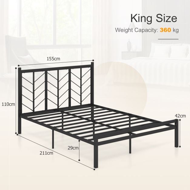 Queen Size Platform Bed with Headboard and Metal Frame-Queen Size