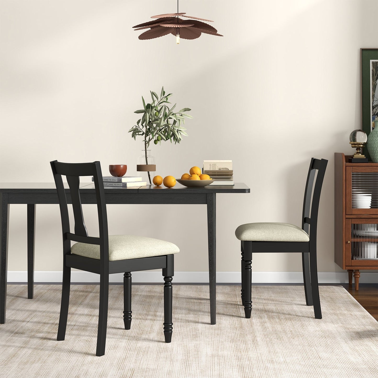 Kitchen Dining Chair with Linen Fabric Storage Space-Black