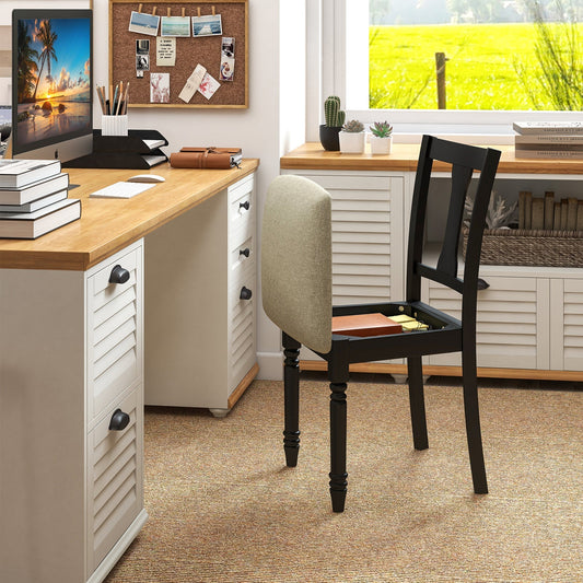 Kitchen Dining Chair with Linen Fabric Storage Space-Black