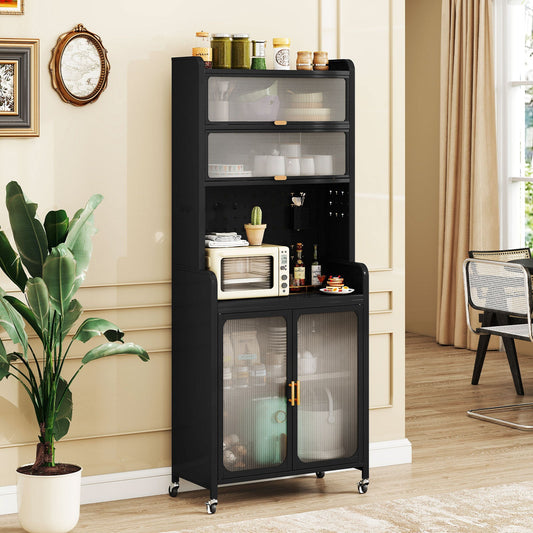 Kitchen Pantry Storage Cabinet with Large Countertop-Black