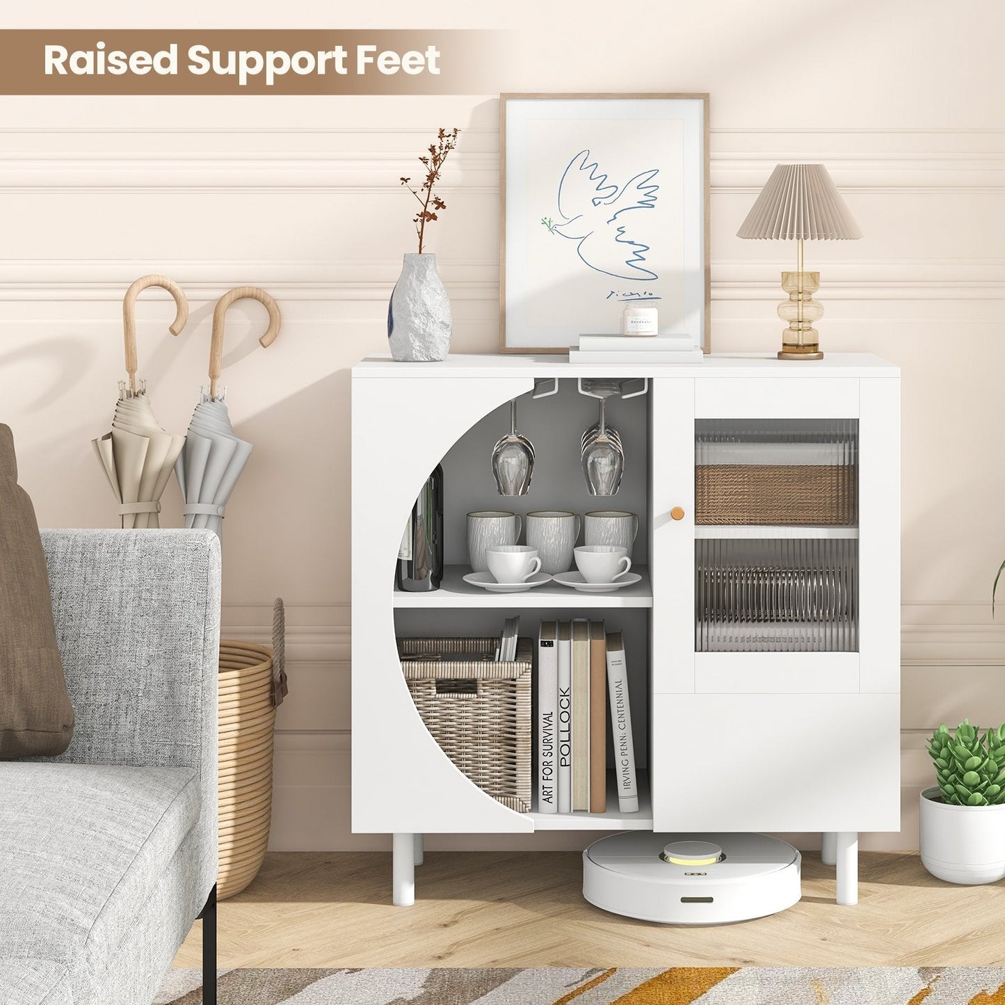 Kitchen Sideboard with Glasses Holder-White
