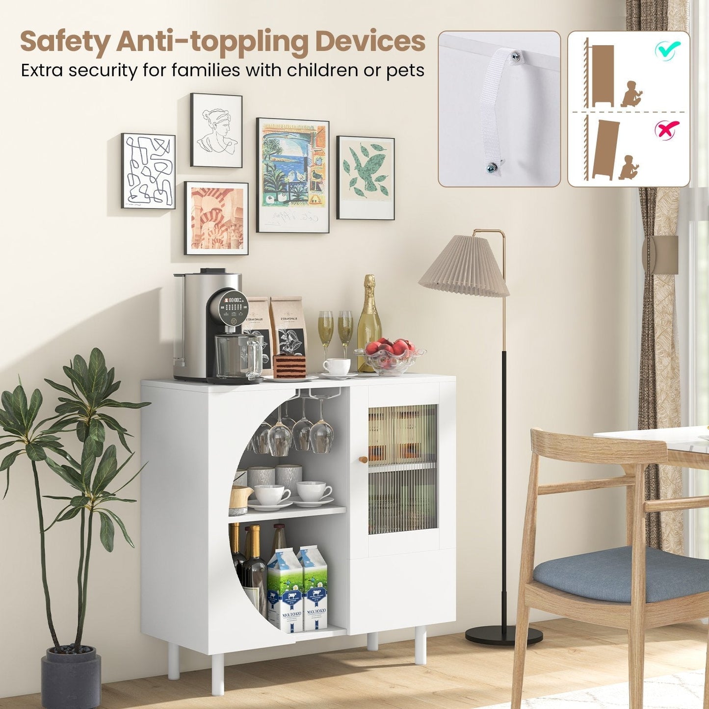 Kitchen Sideboard with Glasses Holder-White