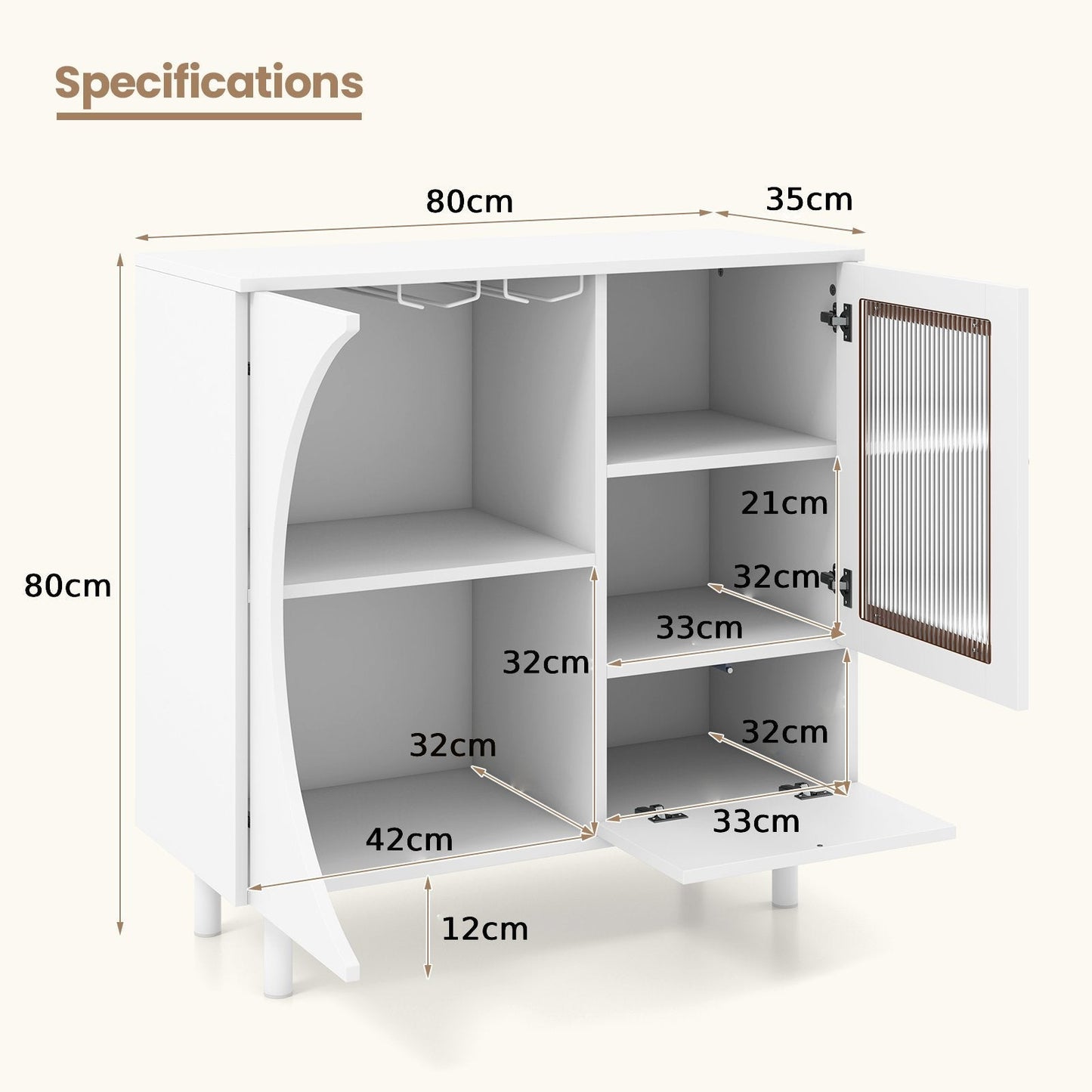 Kitchen Sideboard with Glasses Holder-White