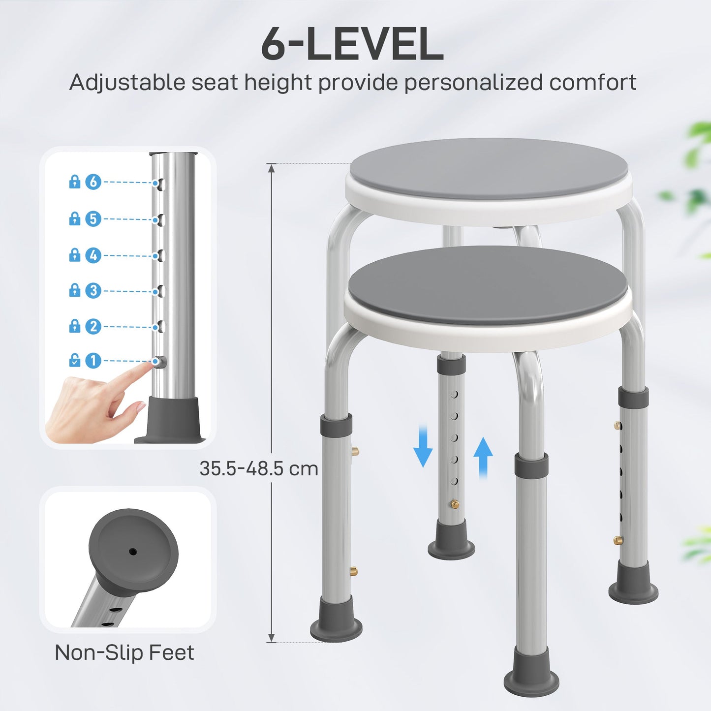 HOMCOM 360 Swivel Shower Chair, Height Adjustable Aluminium Shower Stool with Non-Slip Feet for Disabled, Elderly, Grey