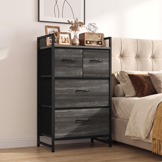 HOMCOM Rustic Chest of Four Fabric Drawers in Grey Wood Effect, image 2