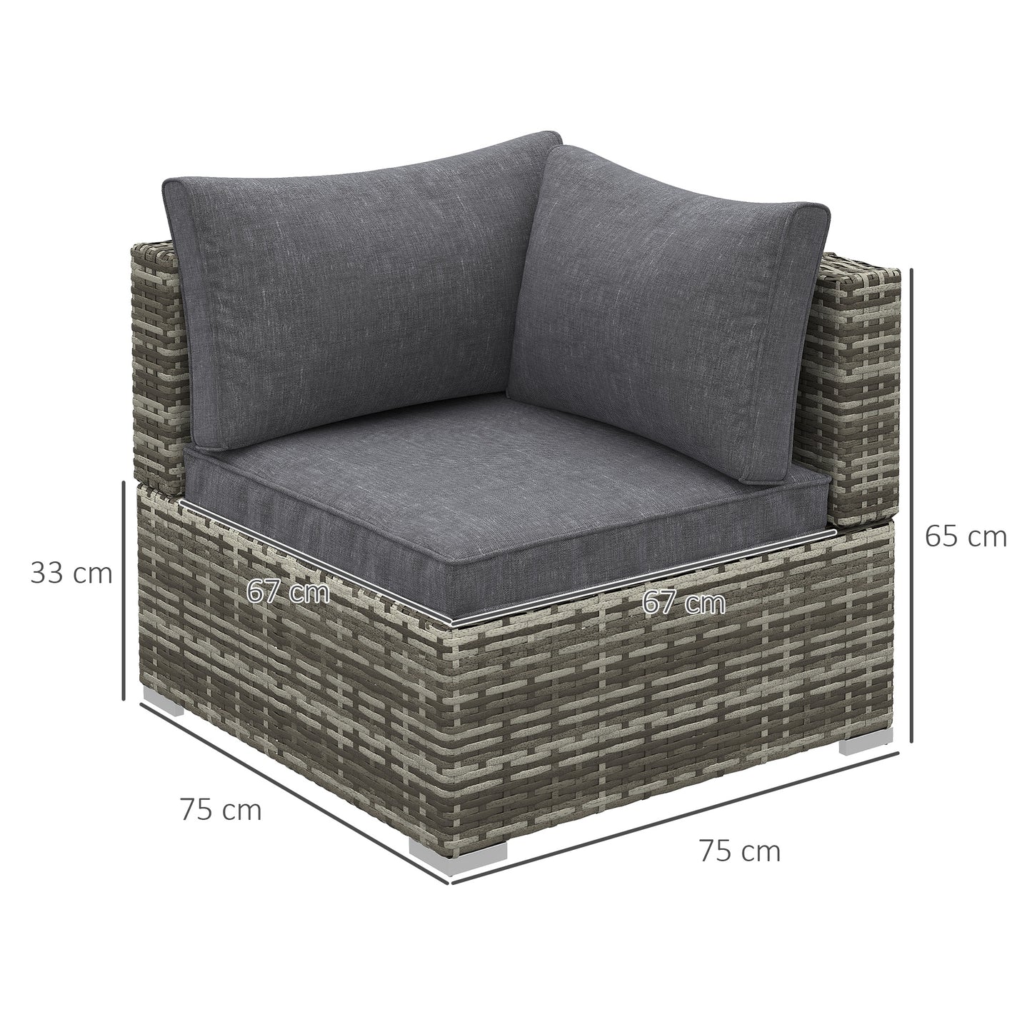 Outsunny Outdoor PE Rattan Narożnik Sofa, Garden Wicker Furniture Pojedynczy Sofa Krzesło z Poduszkami, Głęboki Szary