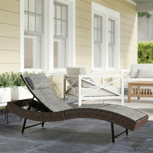 Outsunny Rattan Sun Lounger in Brown, image 2