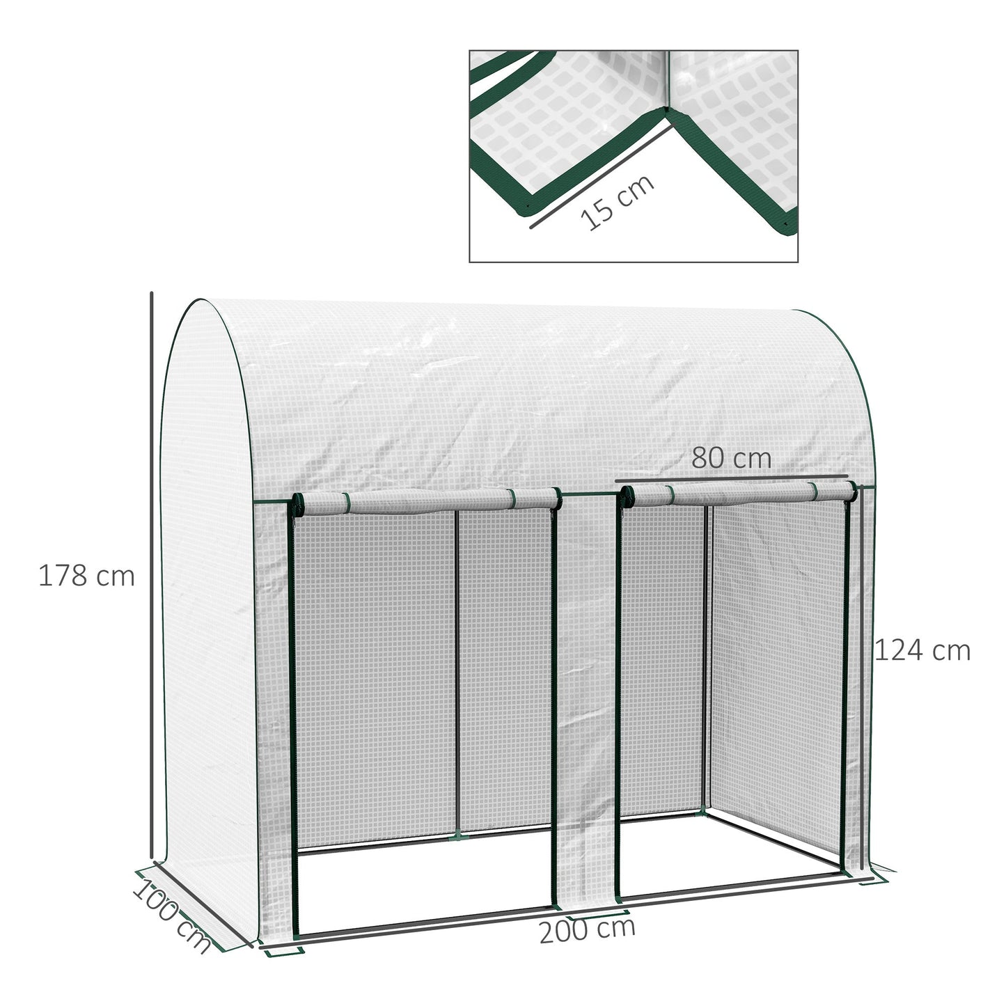 Outsunny 200 x 100cm szklarnia typu walk-in z drzwiami na suwak - biała