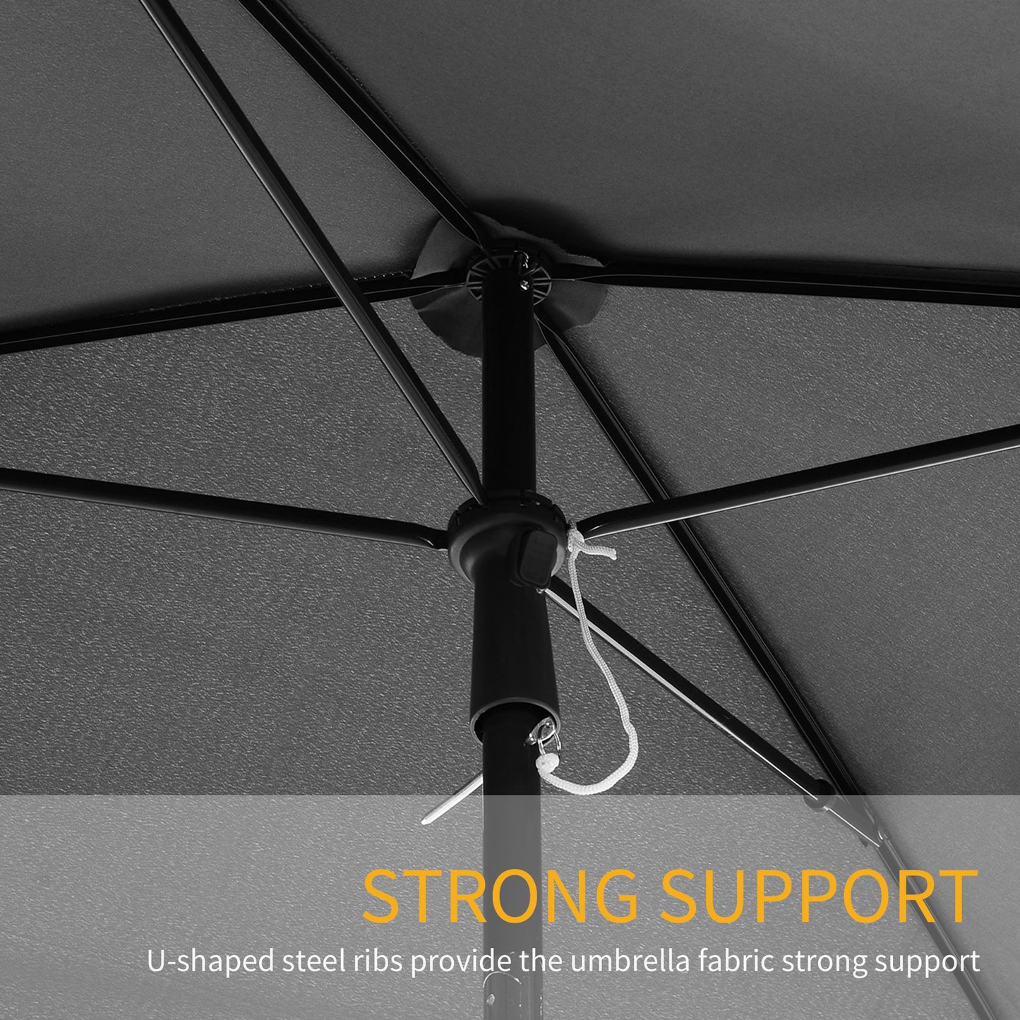 Outsunny Garden Parasol Parasol, Parasol ogrodowy na targowisko zewnętrzne z falbankami i aluminiowym drążkiem, prostokątny, uchylny daszek przeciwsłoneczny, 2 x 1,3 m, szary