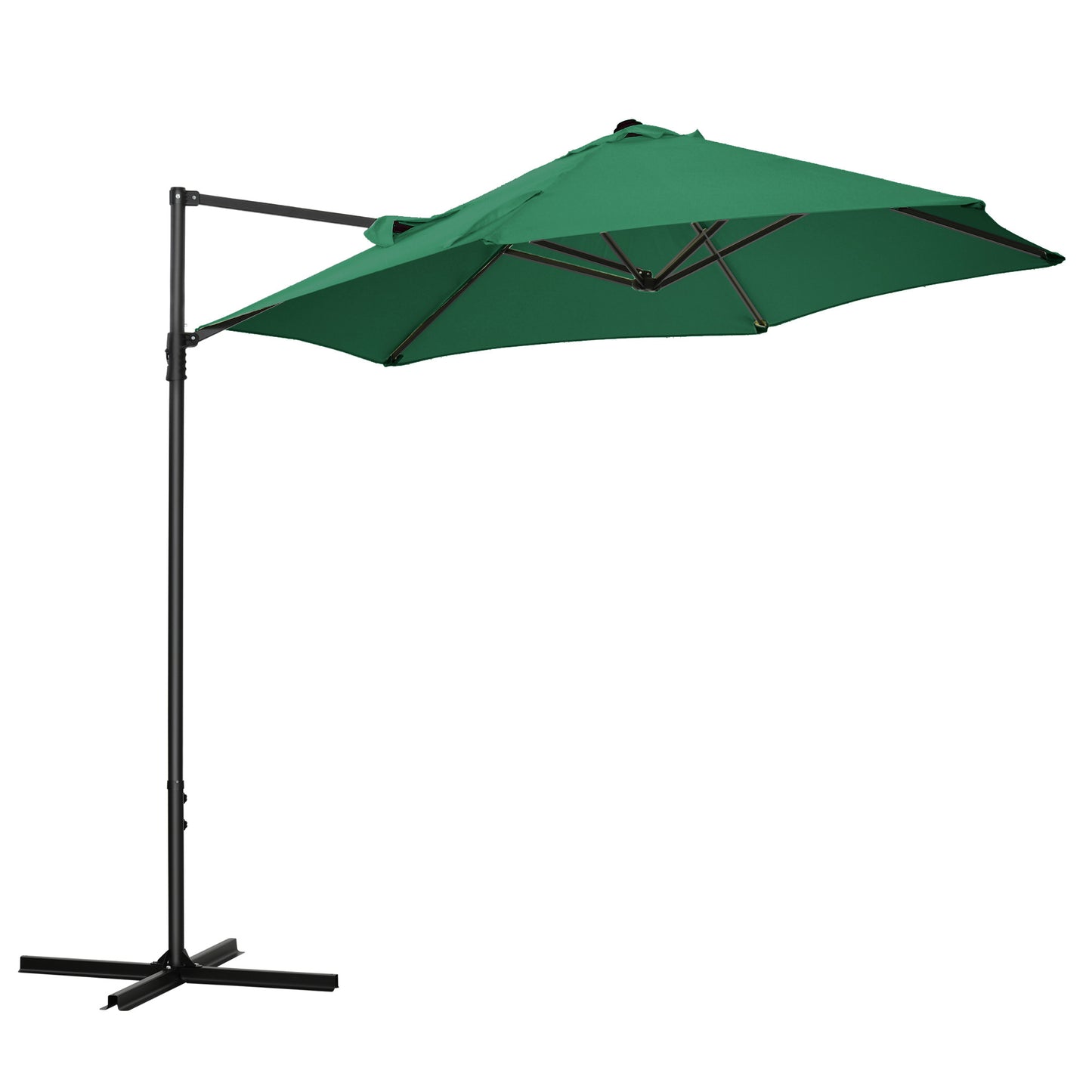 Outsunny 2.5M Garden Cantilever Parasol, Offset Roma Patio Umbrella Hanging Sun Shade Canopy Shelter with 360° Rotation and Cross Base, Green