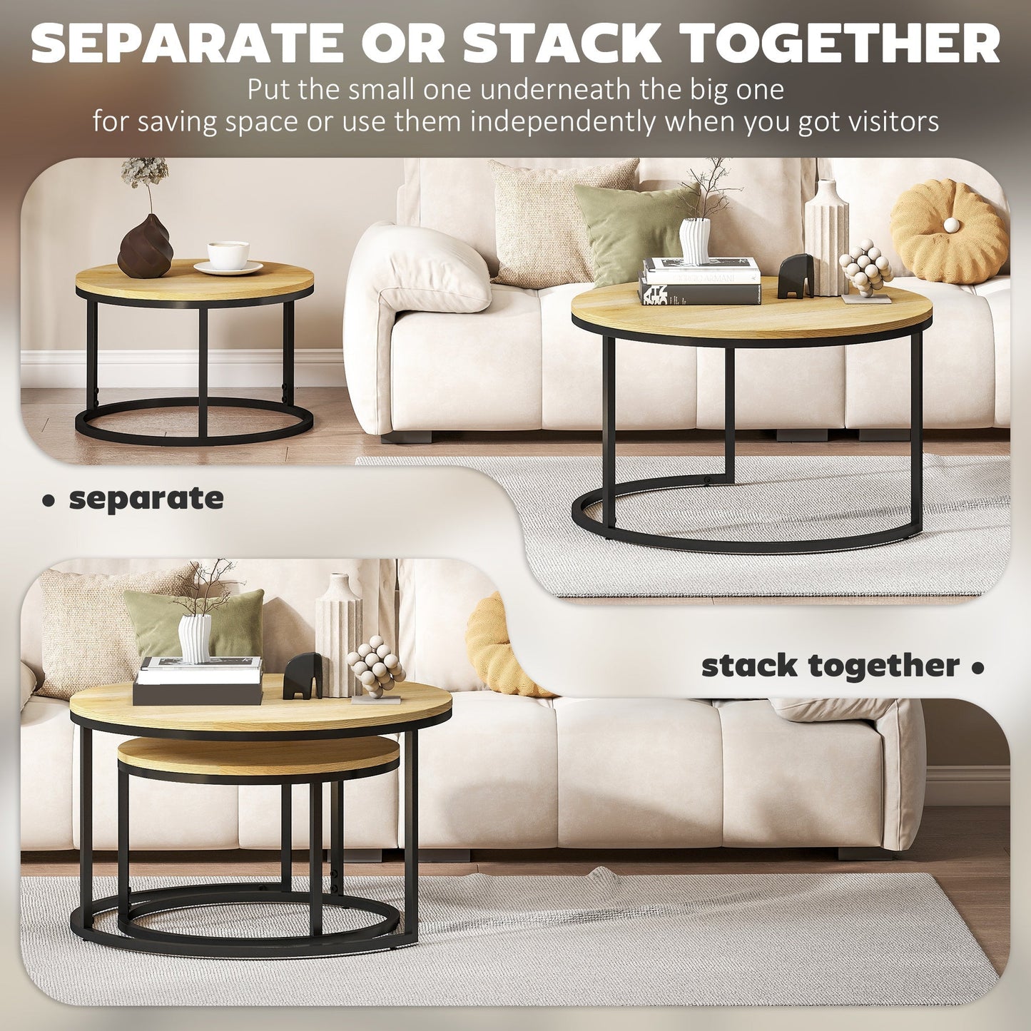 HOMCOM Set of Two Wood-Effect Stacking Tables - Natural