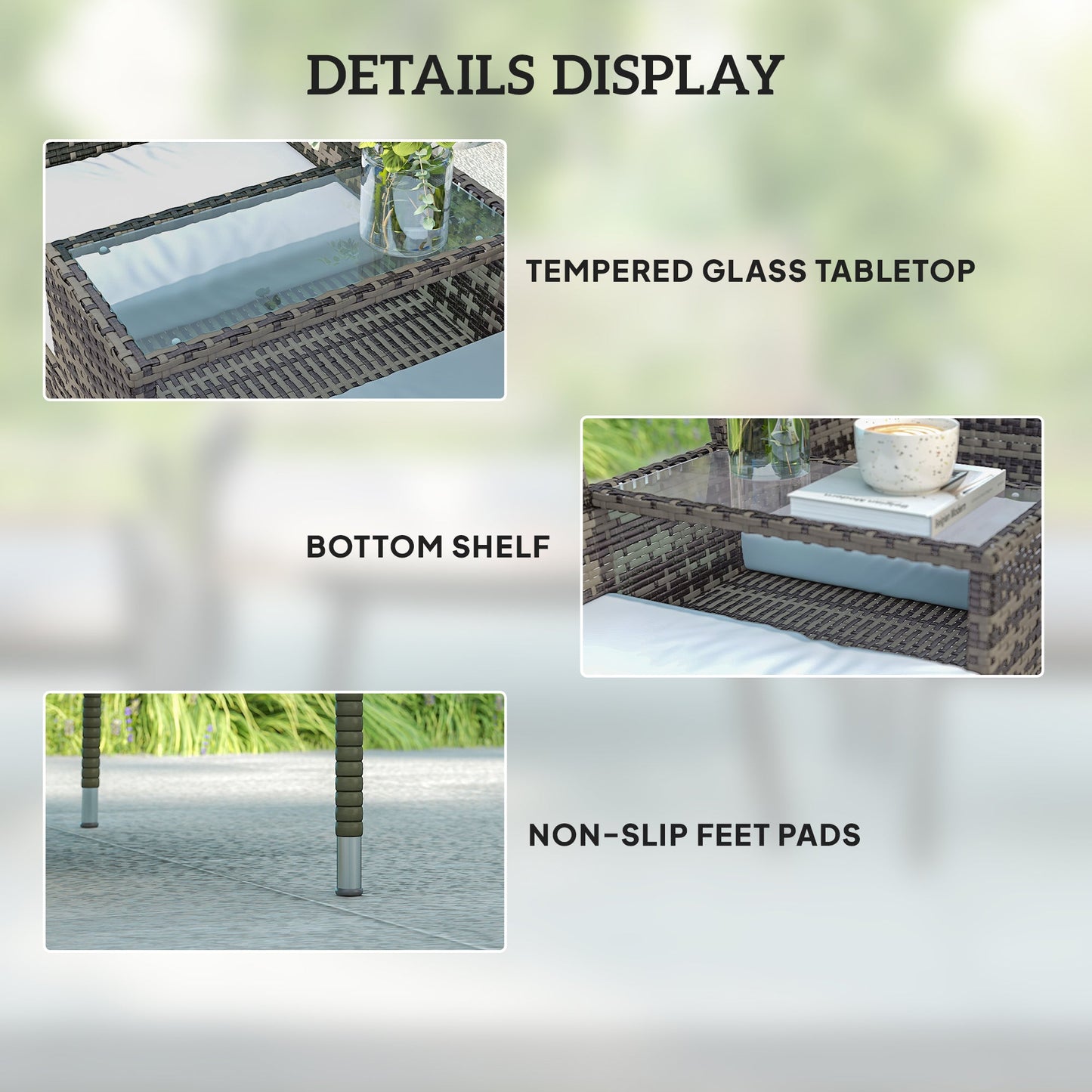 Krzesło Outsunny Two-Seat Rattan z środkowym stolikiem - Charcoal Grey