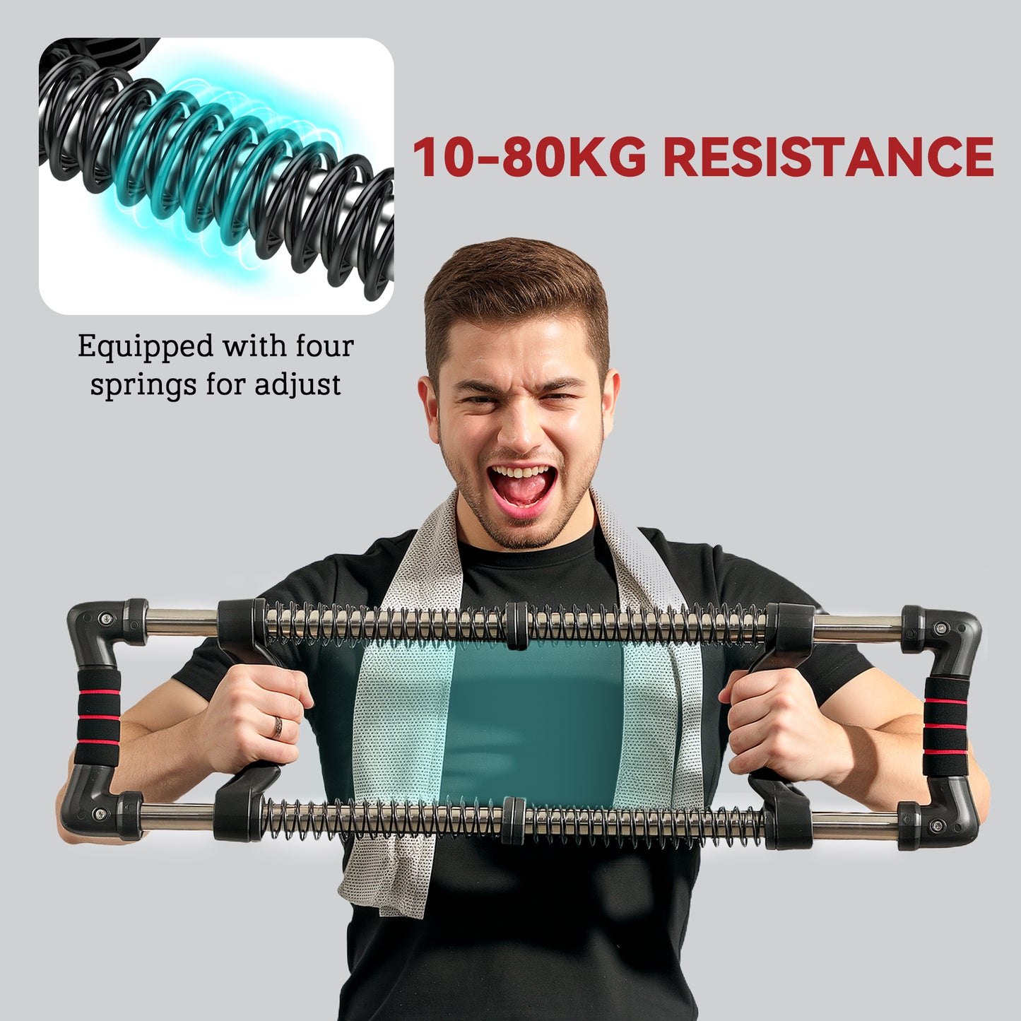 SPORTNOW Chest Expander, with 10-80kg Adjustable Resistance, for Home Gym, Office, Travel Workout