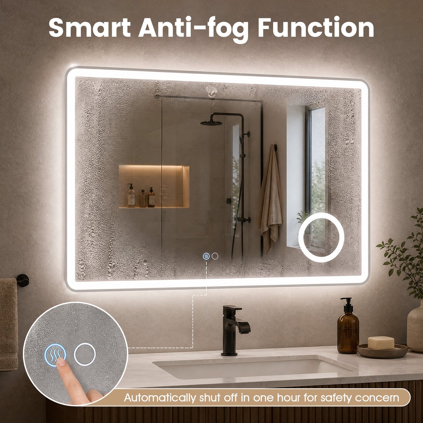 LED Bathroom Mirror with Anti-Fog and 3X Magnification Hardwired