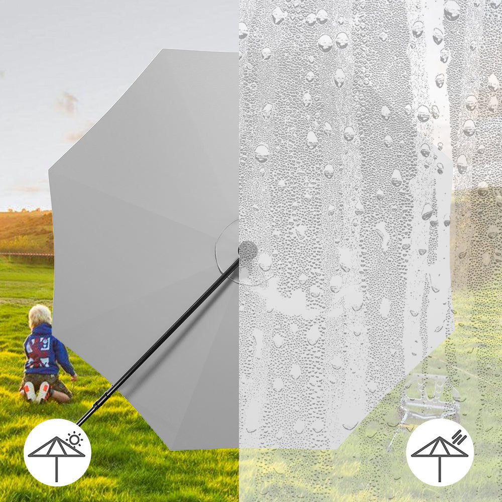 Light Grey 3m Iron Banana Umbrella Cantilever Garden Parasols with LED Lights