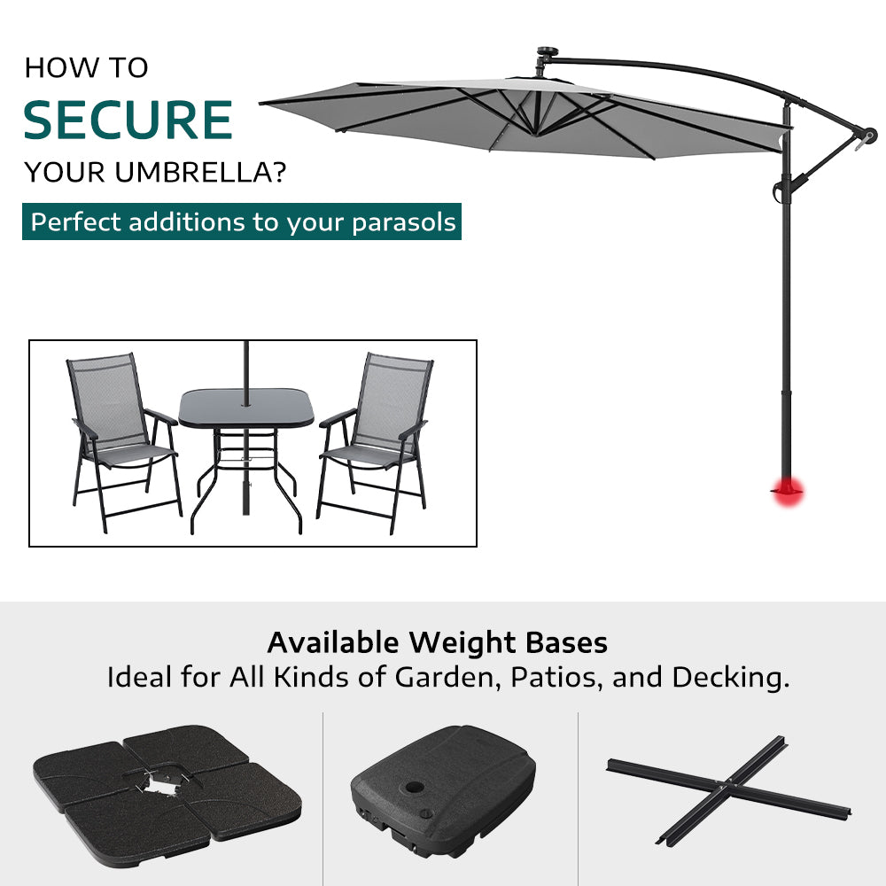Light Grey 3m Iron Banana Umbrella Cantilever Garden Parasols with LED Lights