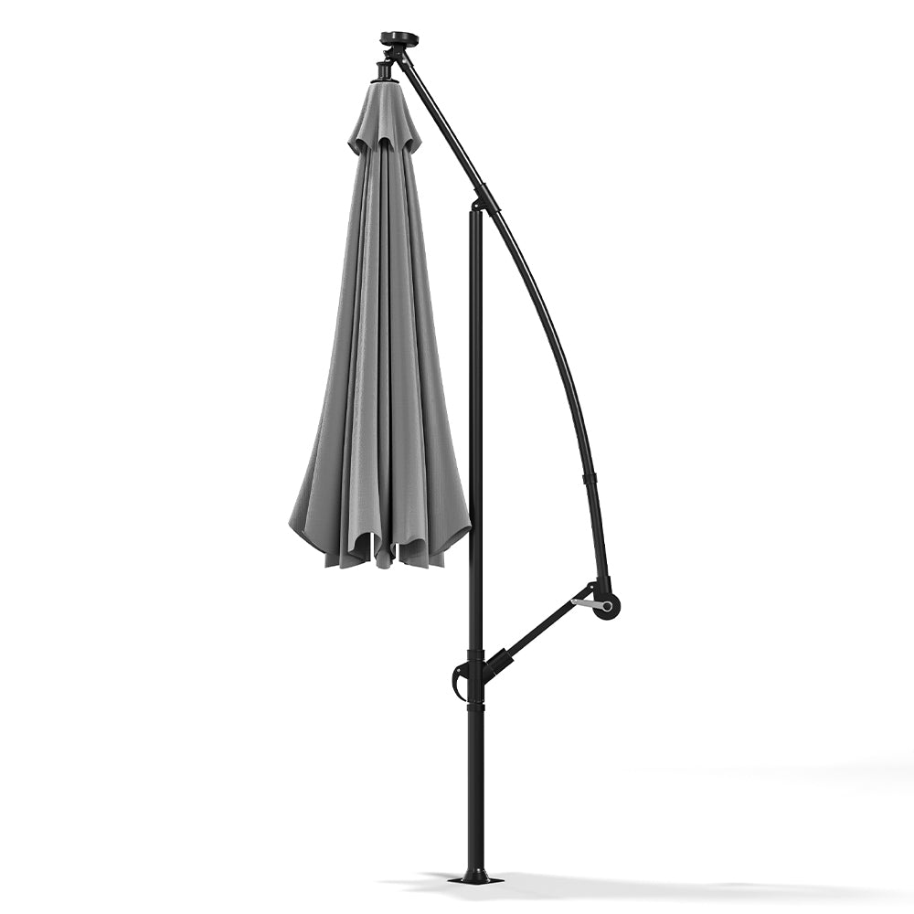 Light Grey 3m Iron Banana Umbrella Cantilever Garden Parasols with LED Lights