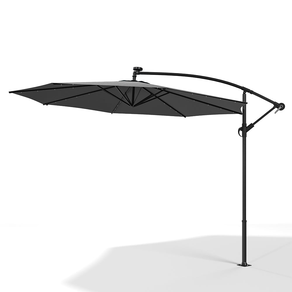 Ciemnoszary 3m żelazny parasol bananowy, parasol ogrodowy z wysięgnikiem i oświetleniem LED