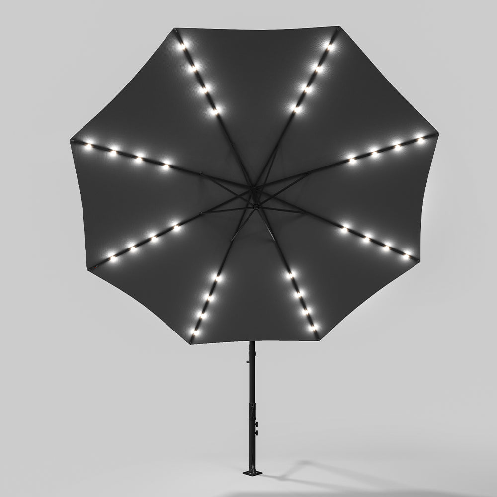Ciemnoszary 3m żelazny parasol bananowy, parasol ogrodowy z wysięgnikiem i oświetleniem LED