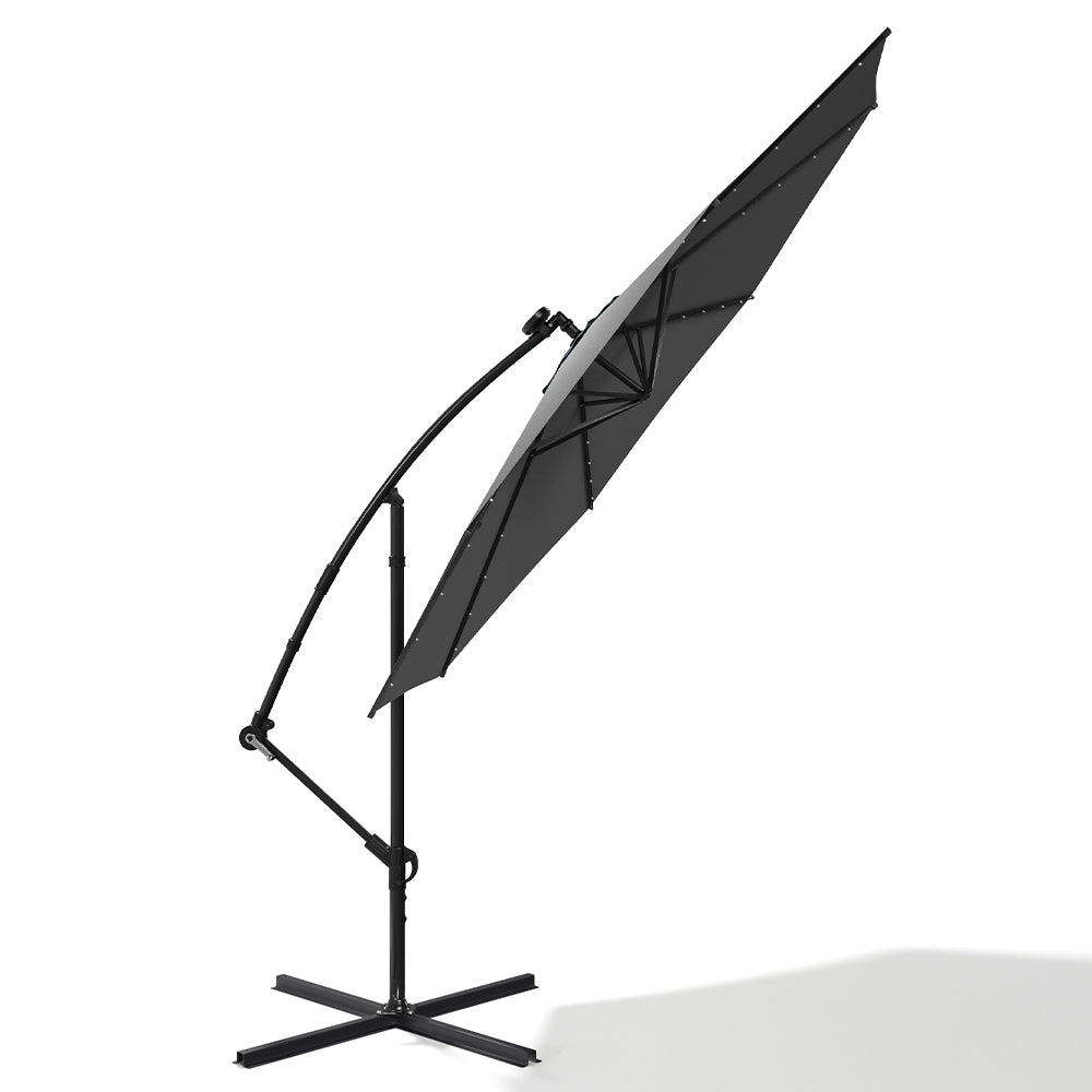 Ciemnoszary 3m żelazny parasol bananowy, parasol ogrodowy z wysięgnikiem i oświetleniem LED