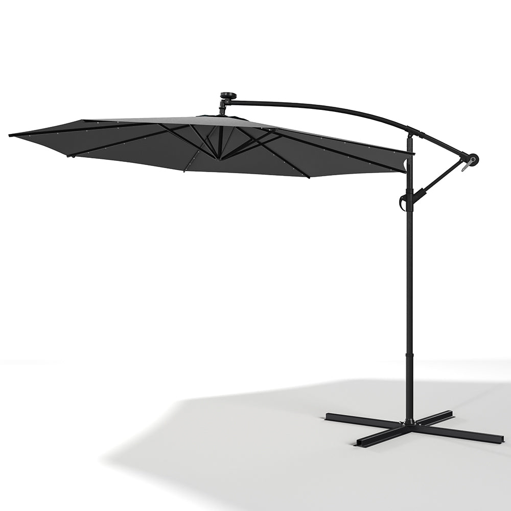 Ciemnoszary 3m żelazny parasol bananowy, parasol ogrodowy z wysięgnikiem i oświetleniem LED