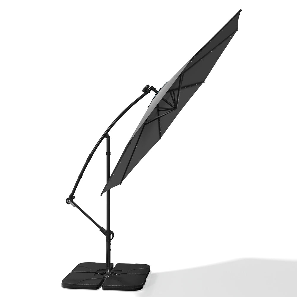 Ciemnoszary 3m żelazny parasol bananowy, parasol ogrodowy z wysięgnikiem i oświetleniem LED