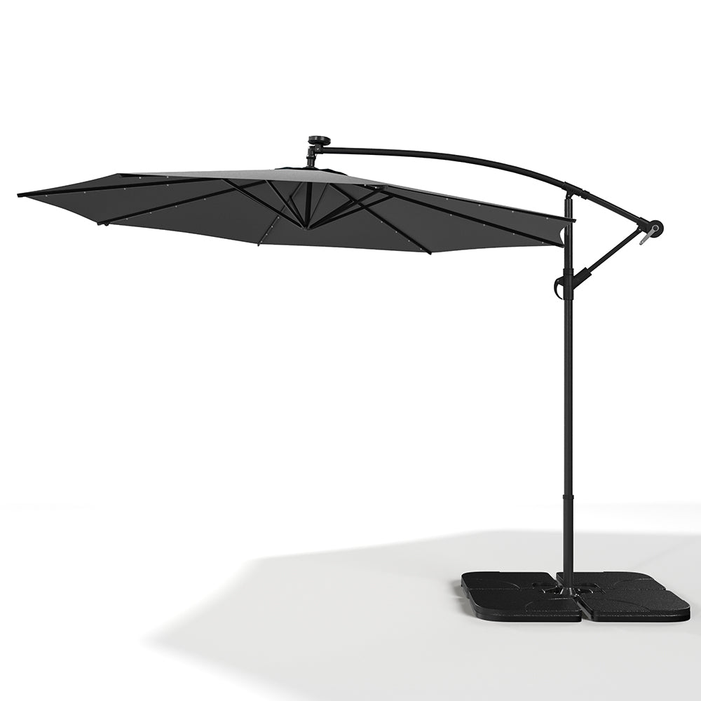 Ciemnoszary 3m żelazny parasol bananowy, parasol ogrodowy z wysięgnikiem i oświetleniem LED