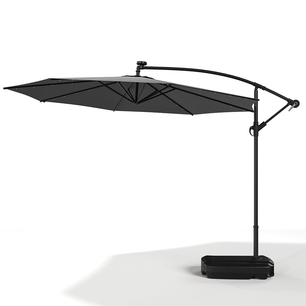 Ciemnoszary 3m żelazny parasol bananowy, parasol ogrodowy z wysięgnikiem i oświetleniem LED