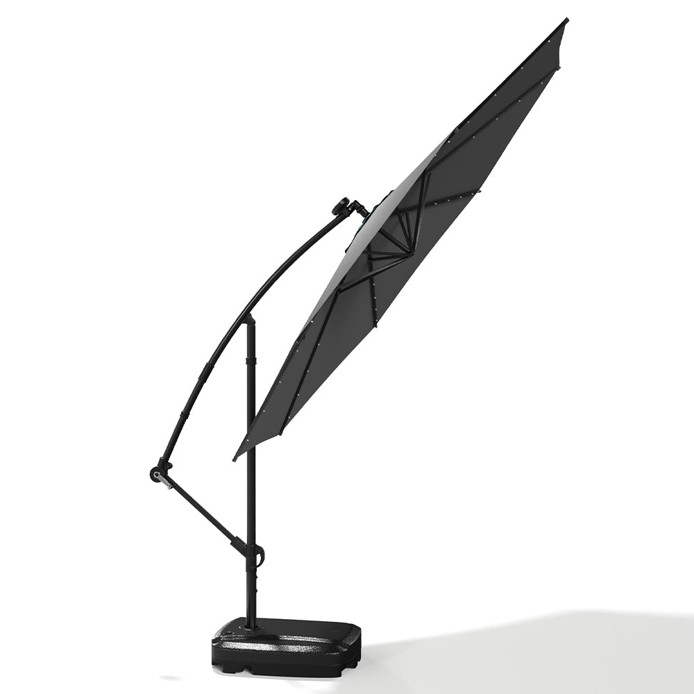 Ciemnoszary 3m żelazny parasol bananowy, parasol ogrodowy z wysięgnikiem i oświetleniem LED